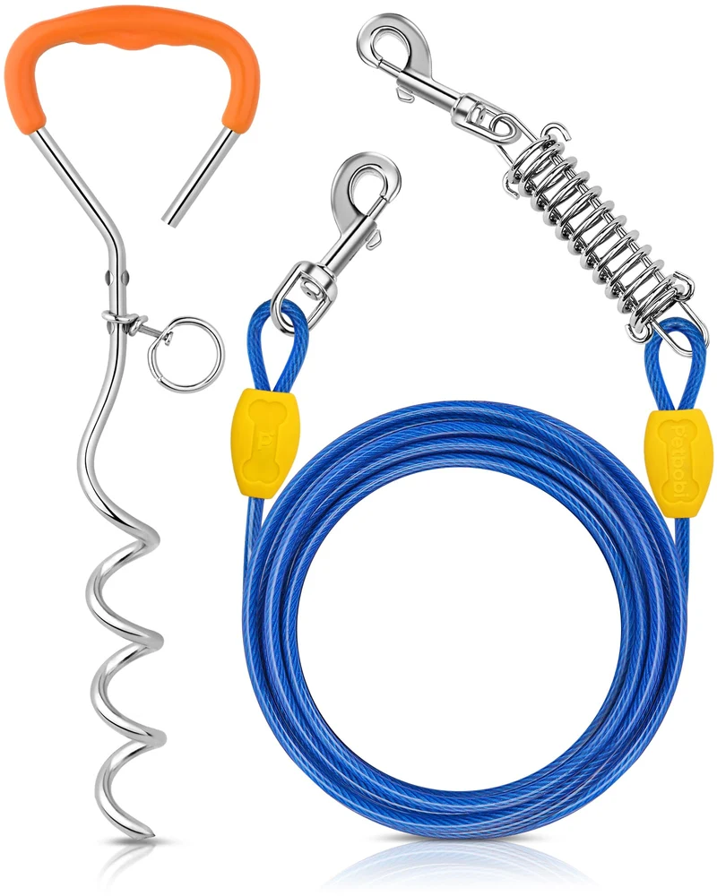 Petbobi – Câble d’attache pour chien 10 pieds avec piquet 16 pouces et ressort