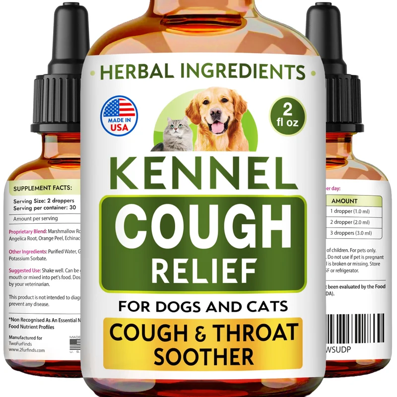 TwoFurFinds — Traitement Toux de Chenil pour Chiens et Chats — Soutien des Voies Respiratoires et Trachée – Gouttes Liquides – 2 oz – Fabriqué aux États‑Unis