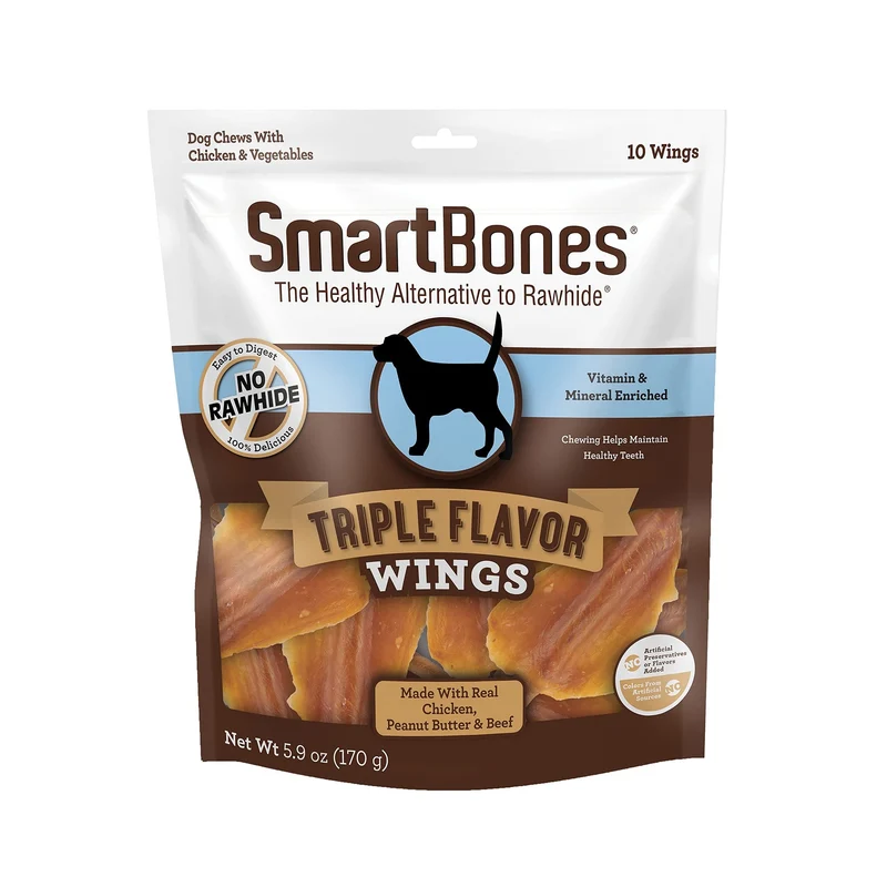 SmartBones – Friandises Triple Saveur Sans Colorants ni Conservateurs pour Chiens (Ailes et Côtes)