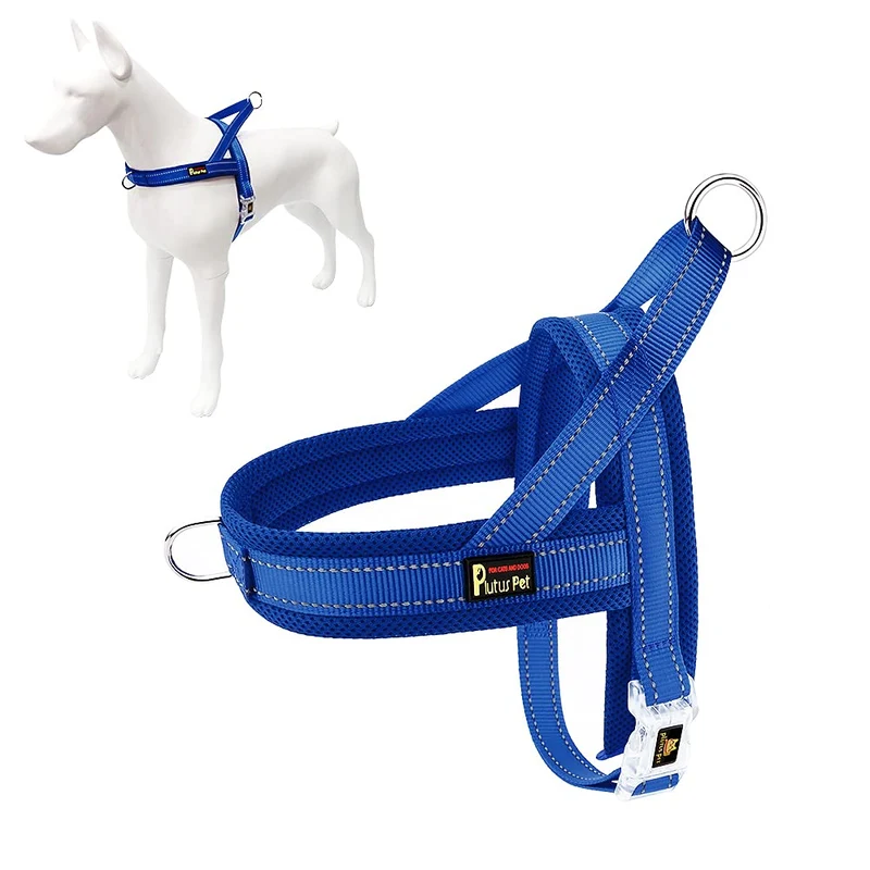 Harnais Plutus Pet Sans Tirage – Mesh Respirant et Réfléchissant, Ajustable, Facile à Mettre (Bleu Marine)