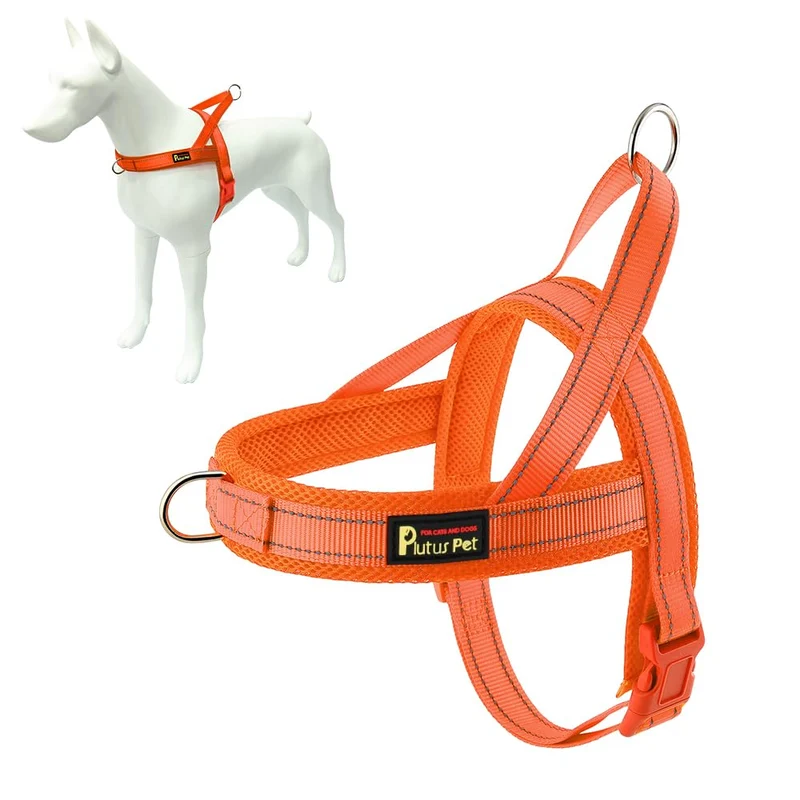 Harnais anti-tirage Plutus Pet – Mesh respirant, ajustable et réfléchissant (L, Orange)