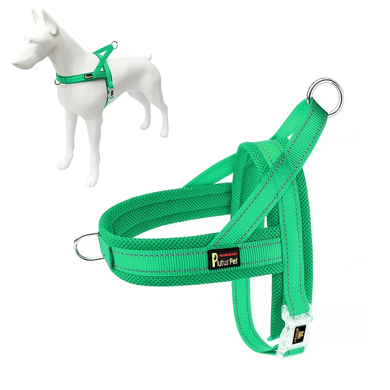Harnais Plutus Pet sans tirage pour chien — Maille respirante, ajustable et réfléchissant (M, Vert)