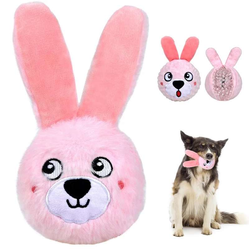 Fida - Jouet 3 en 1 pour Chiens Agressifs (Lapin Rose) – Peluche, Balles et Surprise