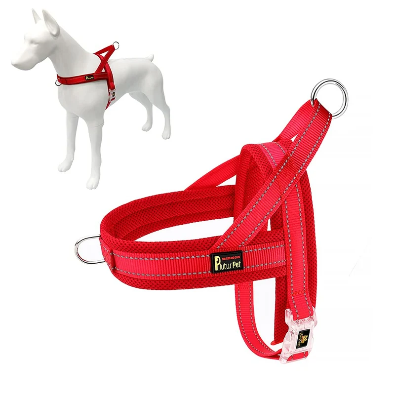 PLUTUS PET Harnais Anti-Pull pour Chiens — Maille Respirante, Ajustable et Réfléchissant (L, Rouge)