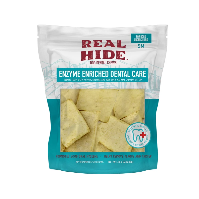 Real Hide | Mâchettes dentaires enzymées pour chiens - Petit format 8,5 oz