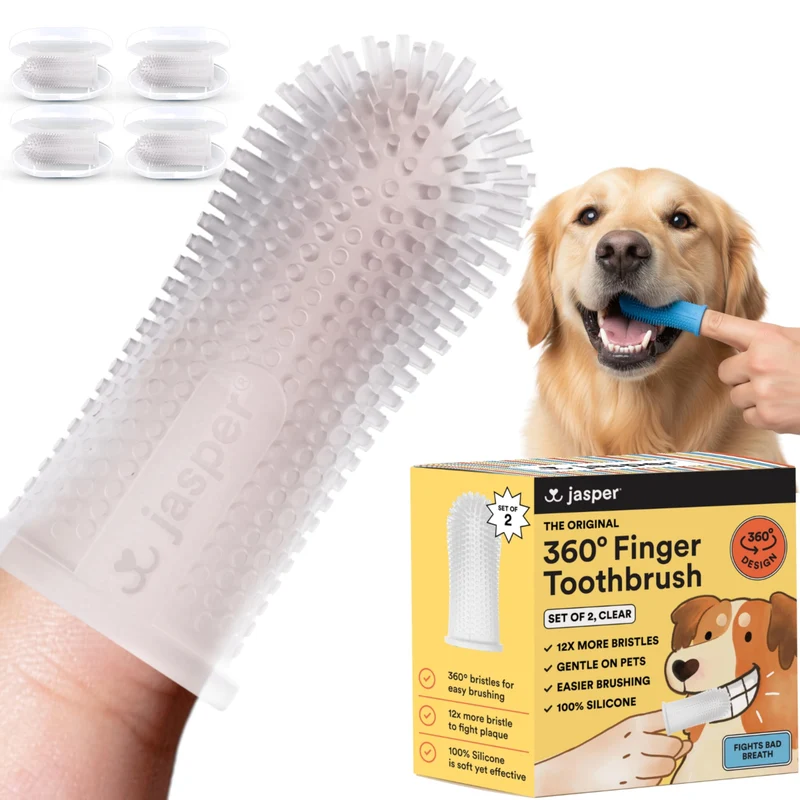 Jasper Kit de brossage dentaire 360° pour chiens et chats – 4 pièces, sans dentifrice