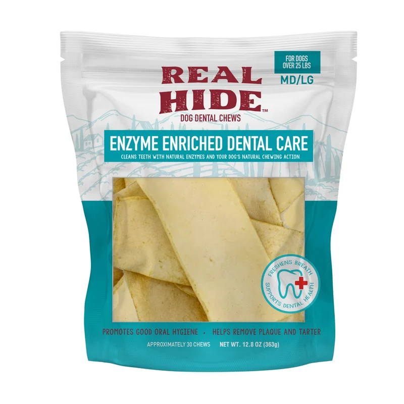 Real Hide | Friandises dentaires enzymées pour chiens moyen/grand | 12,8 oz