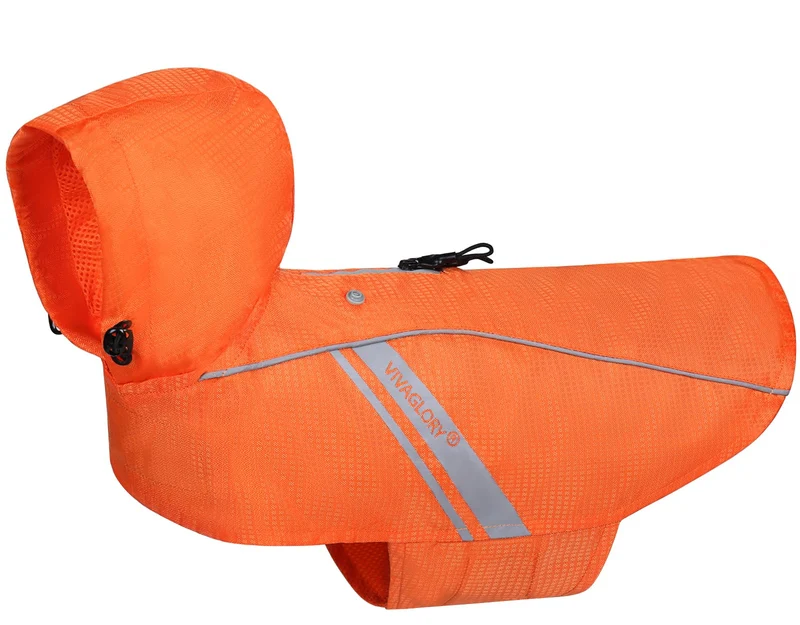 VIVAGLORY Wetoff Manteau Pluie pour Chien – Capuche, Laisse et Réflectifs, Imperméable Léger (S, Orange)