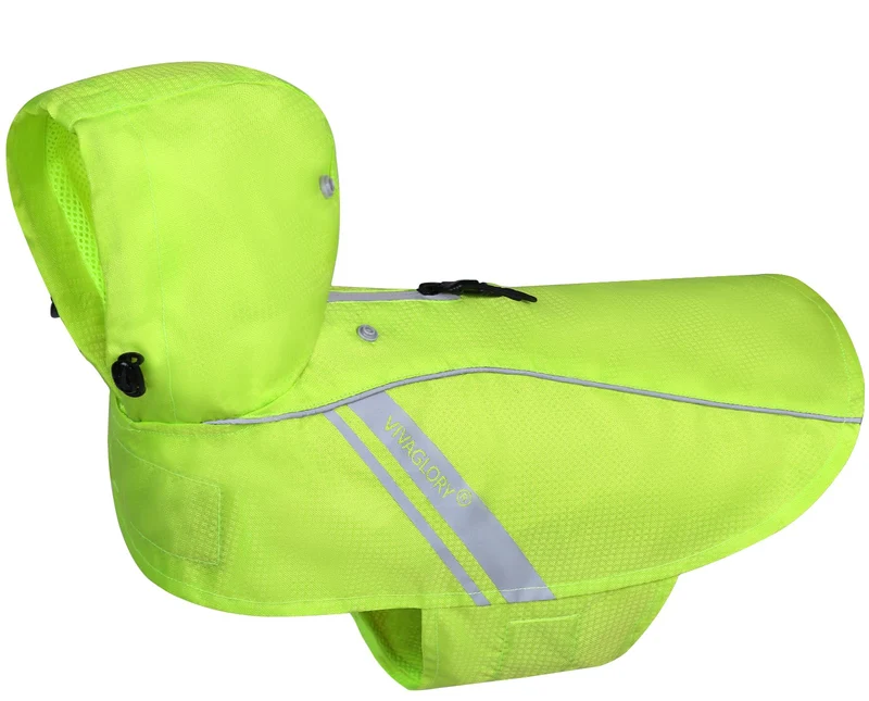 VIVAGLORY Manteau de Pluie Wetoff pour Chien – Capuche, Ouverture pour Harnais, Réflectif, Léger et Imperméable, S, Jaune Brillant