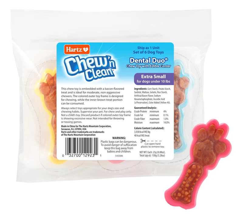 Hartz Chew 'n Clean Duo – Friandise et Jouet Dentaire pour Chiens XS (6 pièces)