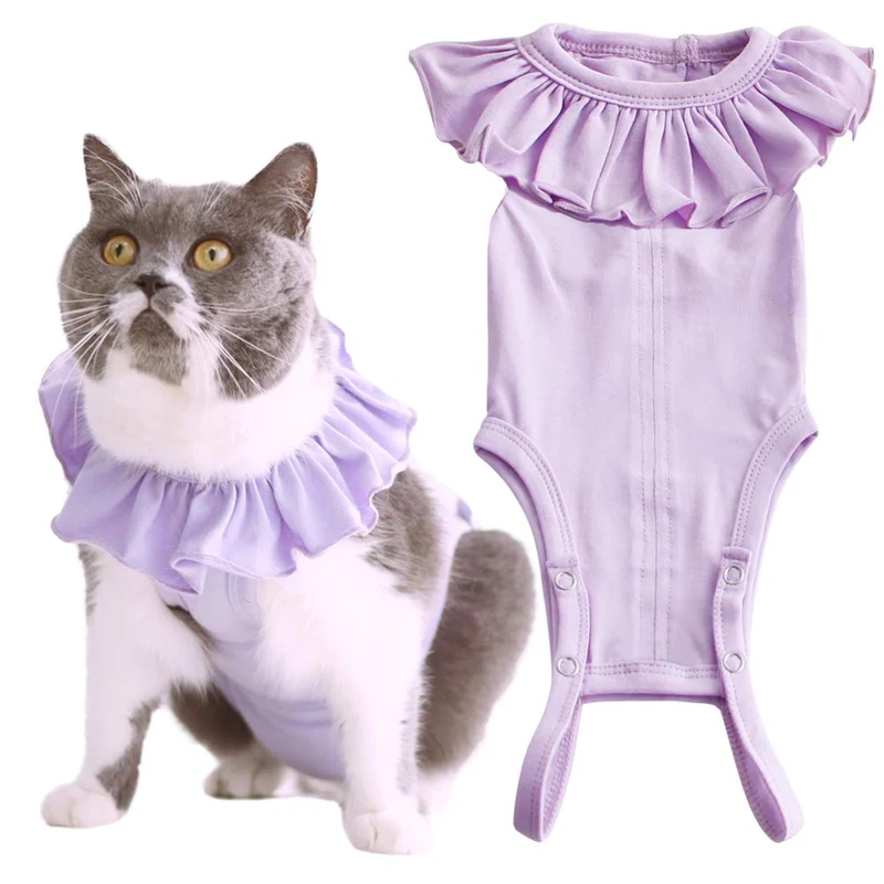 Kukaster Pet – Combinaison de récupération pour chats femelles (RSC01-purple-m), vêtement respirant après chirurgie – alternative au collier de récupération