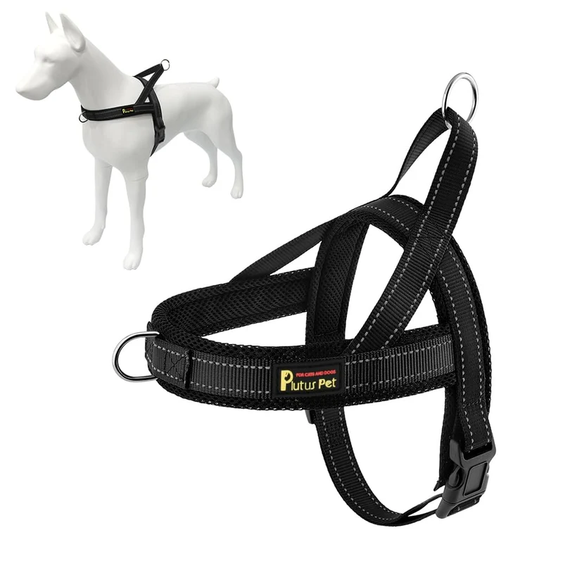 Harnais anti-tir pour chien Plutus Pet — Respirant, Ajustable et Réfléchissant (L, Noir)
