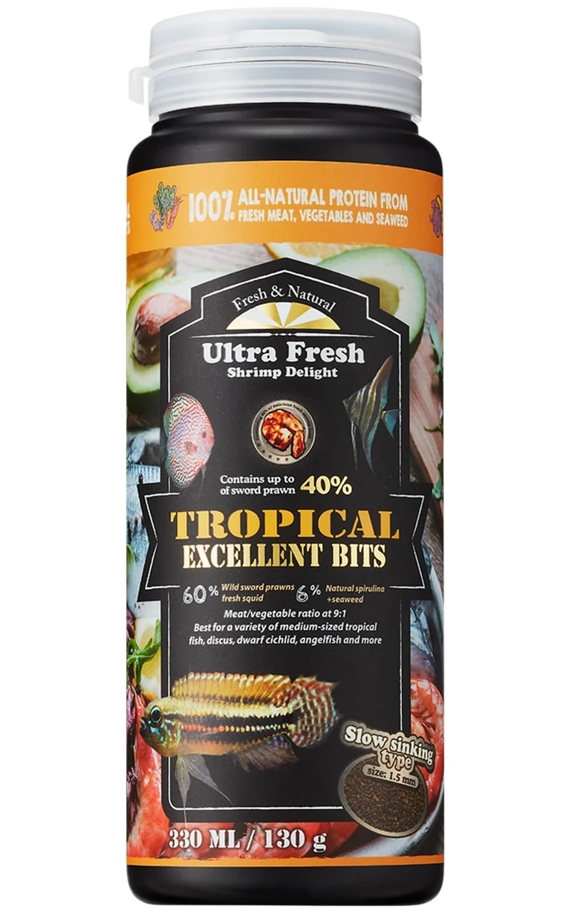 Ultra Fresh Alimentation Poissons Tropicaux – Sword Prawn Sauvage, Couleur Naturelle, Pellet Lent 4,6 oz