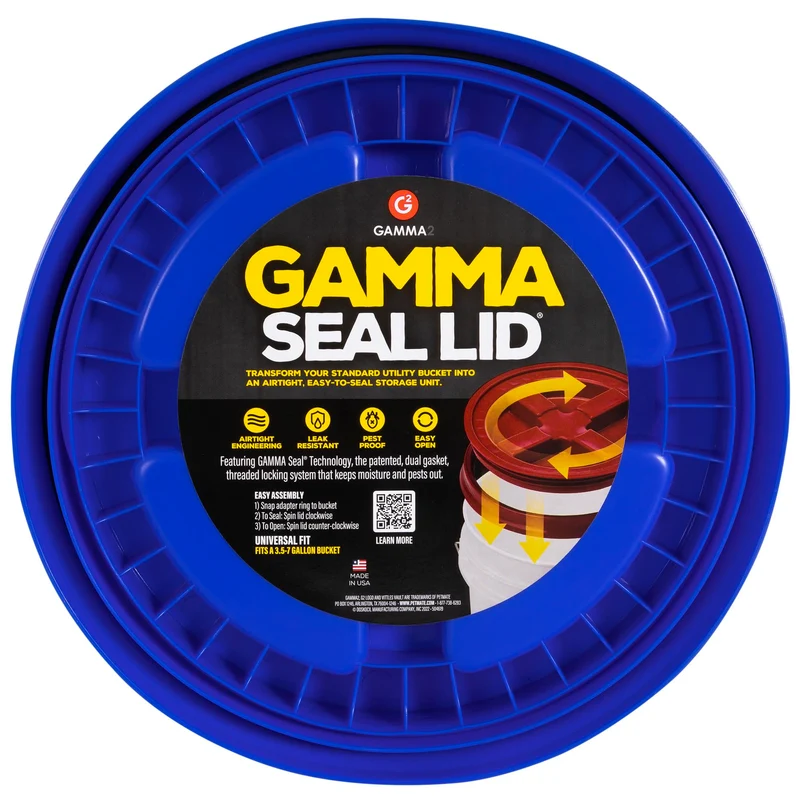 Couvercle Gamma2 à joint double – Transformez un seau standard en rangement hermétique – Compatible 3,5 à 7 gal – Bleu – Fabriqué aux États‑Unis
