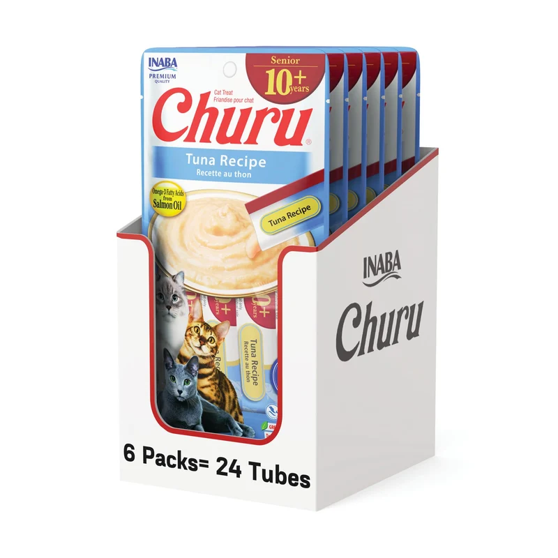 INABA Churu Senior 10+ — Friandise crémeuse hydratante au thon pour chat âgé