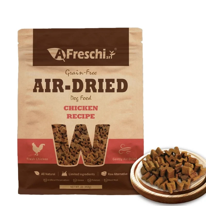 A Freschi srl - Nourriture pour chien séchée à l'air au poulet réel, sans céréales, haute protéine | Pour chiots et chiens adultes | Sac de démarrage 1 livre