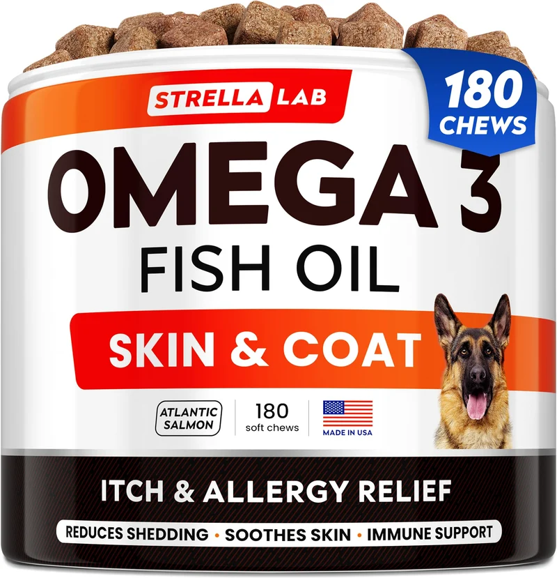 StrellaLab Omega-3 pour Chiens – Friandises Saumon Atlantique, 180 friandises