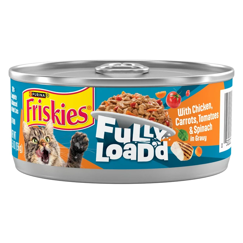 Purina Friskies Fully Load’d – Aliment humide pour chats adultes au poulet et légumes, sauce savoureuse – Lot de 24 × 5,5 oz