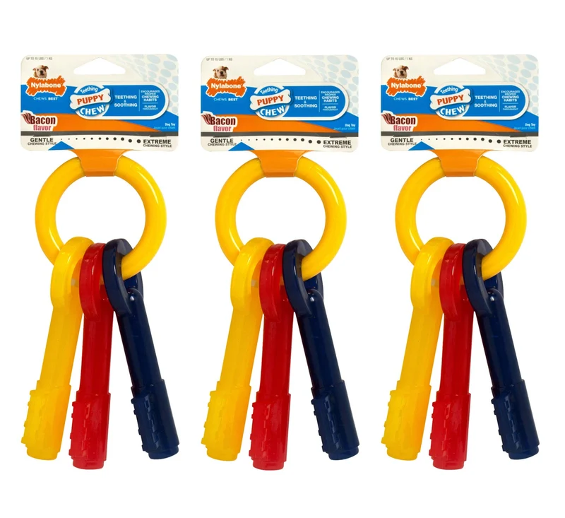 Nylabone – Lot de 3 Clés de Dentition Chiot Saveur Bacon, Taille XS