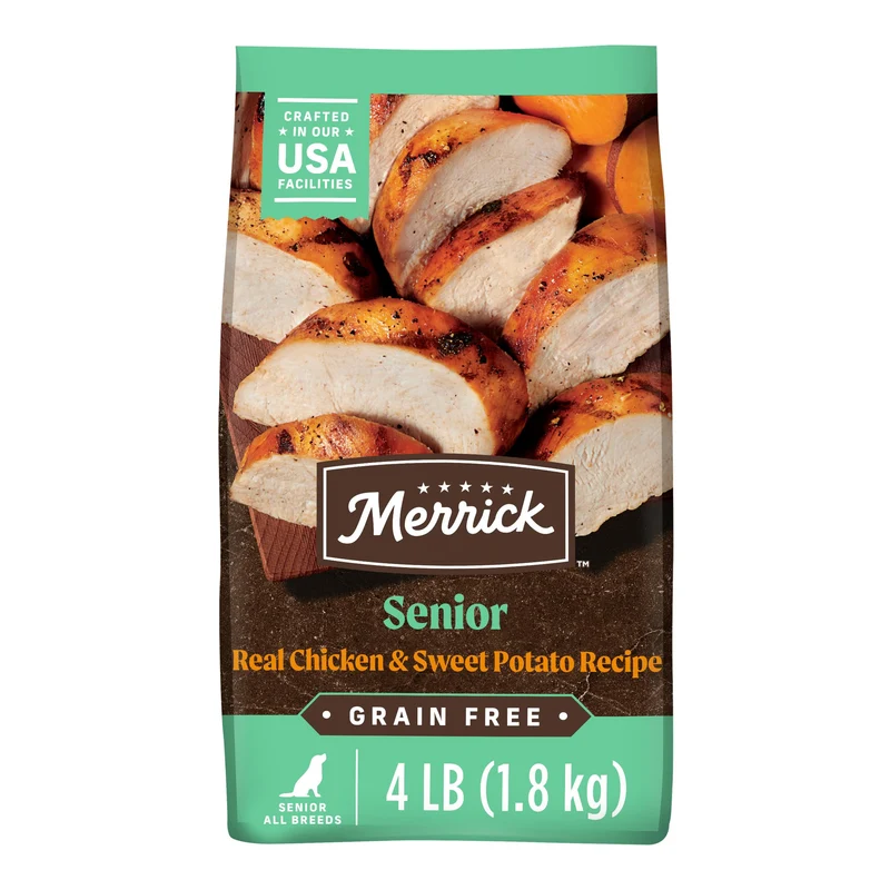 Merrick Senior Sans Cereales — Croquettes Seches au Poulet Desosse et Patate Douce, 4 lb