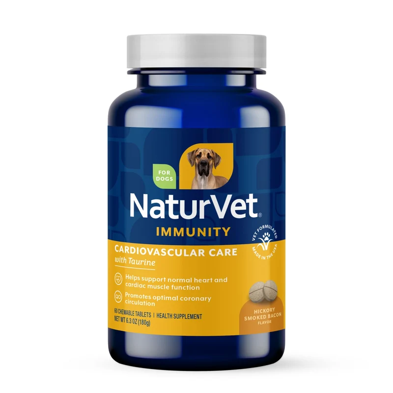 NaturVet Soutien Cardio pour Chiens – Taurine, Magnésium et Aubépine – 60 comprimés
