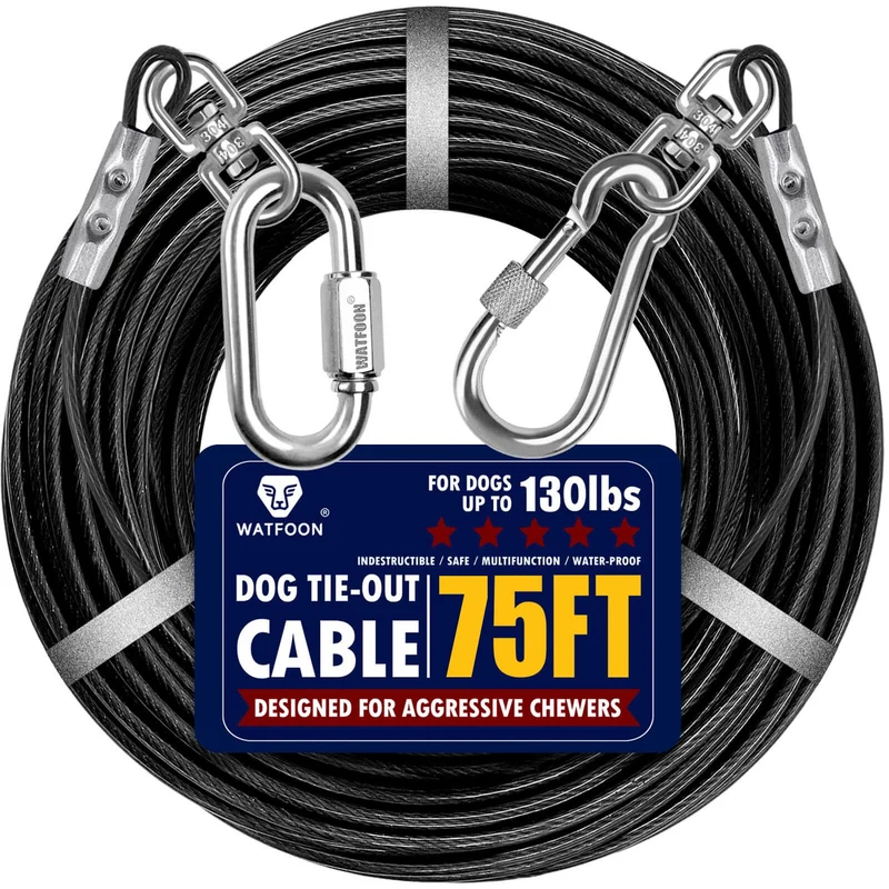 Watfoon Laisse Chien 75ft – Cable Acier PVC, Résistant Extérieur jusqu-a 130 lb