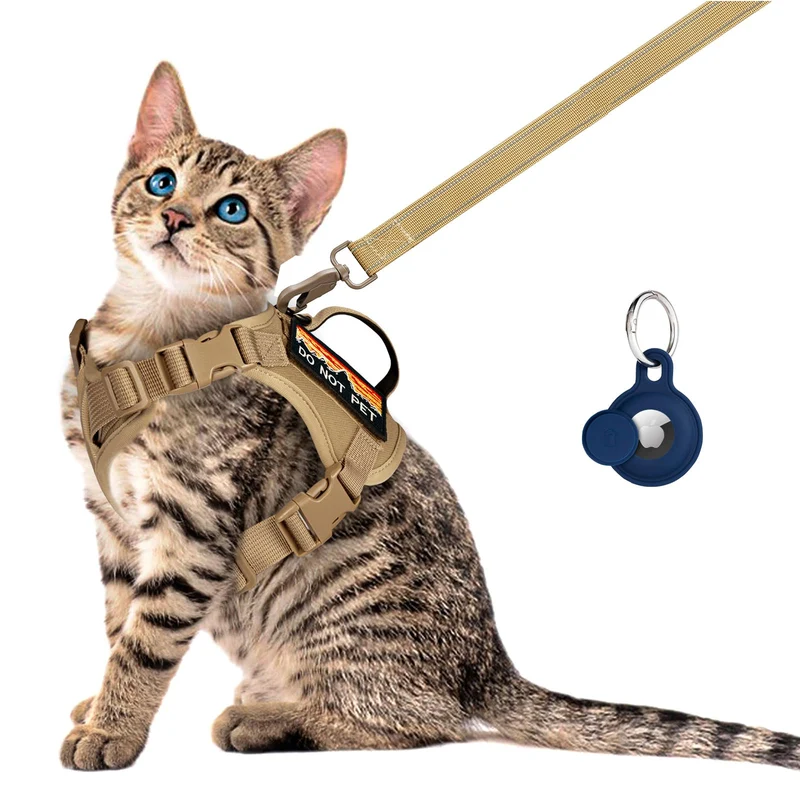 nanappice Harnais-chat tactique avec laisse – Ajustable et confortable (Khaki, Taille L)