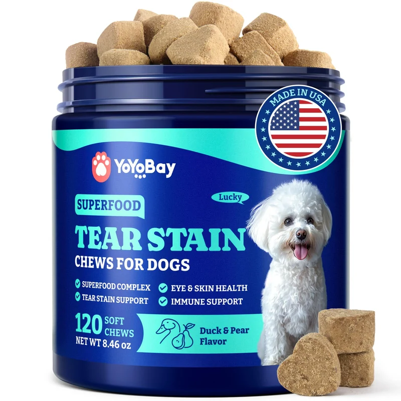 YoYoBay Tear Stain – Bouchées Douces pour Chiens, Santé des Yeux & Immunité, Goût Canard & Poire, 120 bouchées
