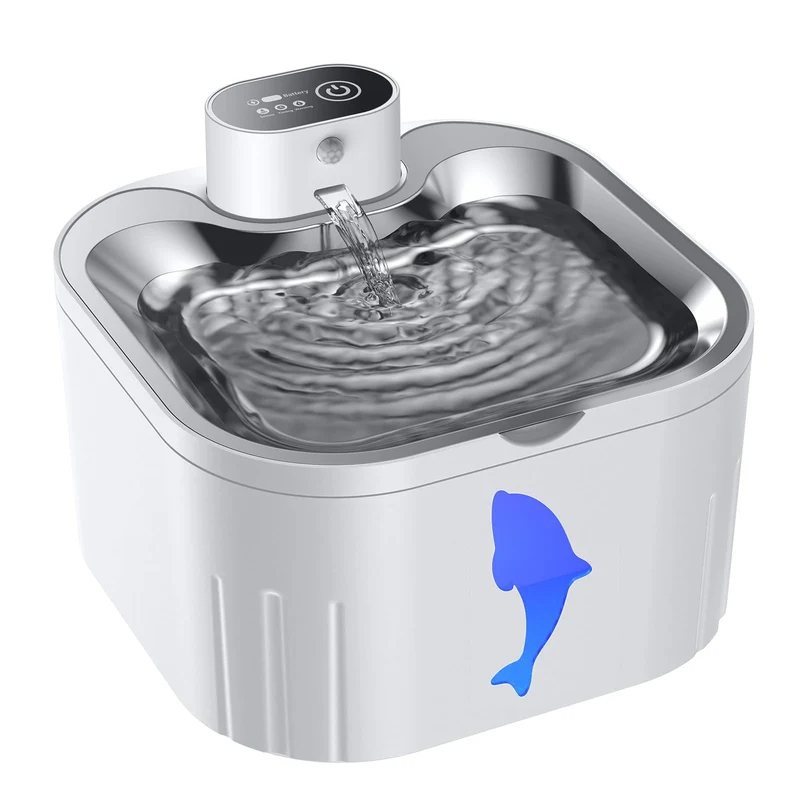 Senyoson Fontaine à Eau Sans Fil pour Chats et Chiens – Acier Inoxydable 3,2 L, Filtration Multiple, Pompe Ultra Silencieuse, Batterie Rechargeable