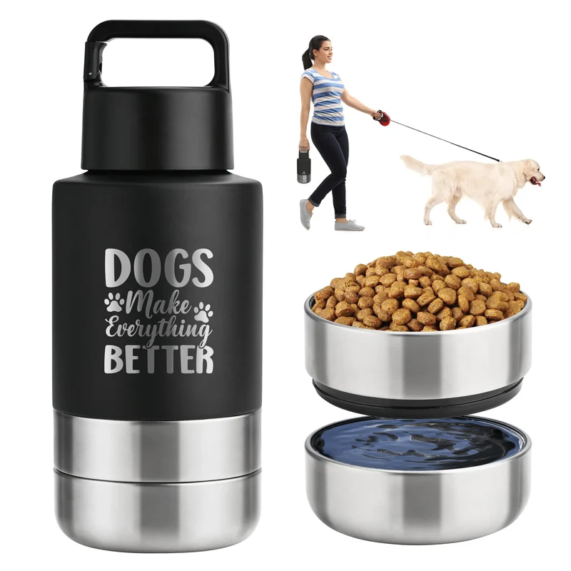 KEWIXY Bouteille d'eau de voyage isolée pour chien – Bols détachables, 950 ml (environ 32 onces) – idéal pour promenades, randonnées et camping