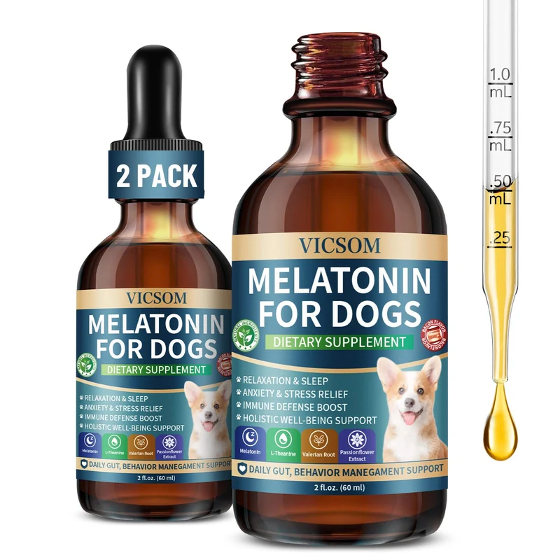 VICSOM Mélatonine liquide pour chiens – Pack 2 (60 ml chacun) | Sommeil calme et gestion du stress