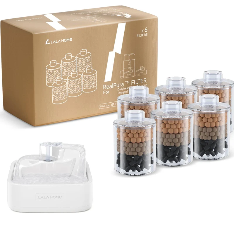 LALAHOME Filtre RealPura pour Fontaine de Chat – Ensemble 6 pièces, Purification Multicouche