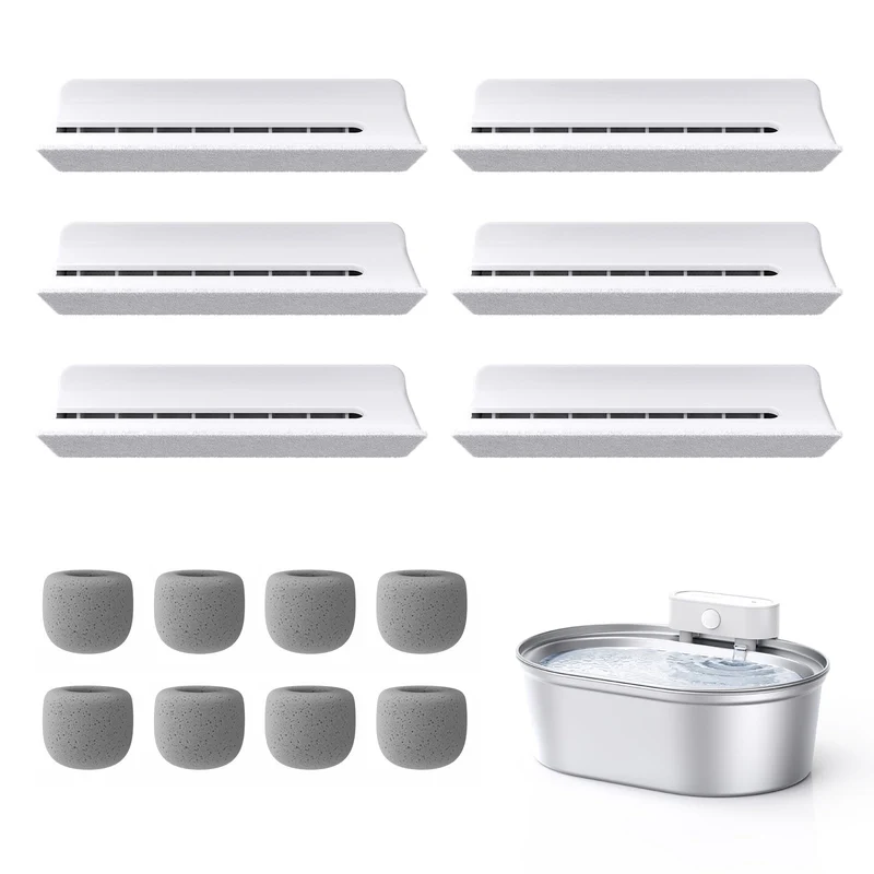 uahpet Filtre pour Fontaine en Acier Inoxydable – Pack 6 + 8 Éponges