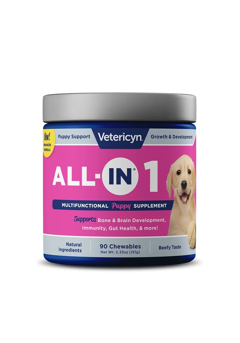 Vetericyn Tout-en-Un Supplément Chiot | Enzymes Digestives, Immunité et Oméga, 90 Comprimés