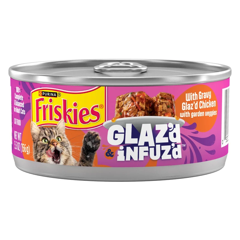 Purina Friskies Glaz’d et Infuz’d avec sauce au poulet – Nourriture humide pour chats adultes, 5,5 onces, lot de 24