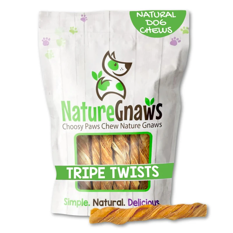 Nature Gnaws Tripe Twists pour chiens 4-5" (20 unités) - Friandises naturelles sans céréales et sans cuir brut au bœuf