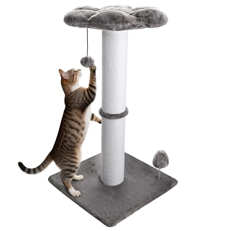 Ahomdoo Griffoir Chat 30 Pouces – Perchoir Fleur en Corde de Coton, Ballon Suspendu, Gris