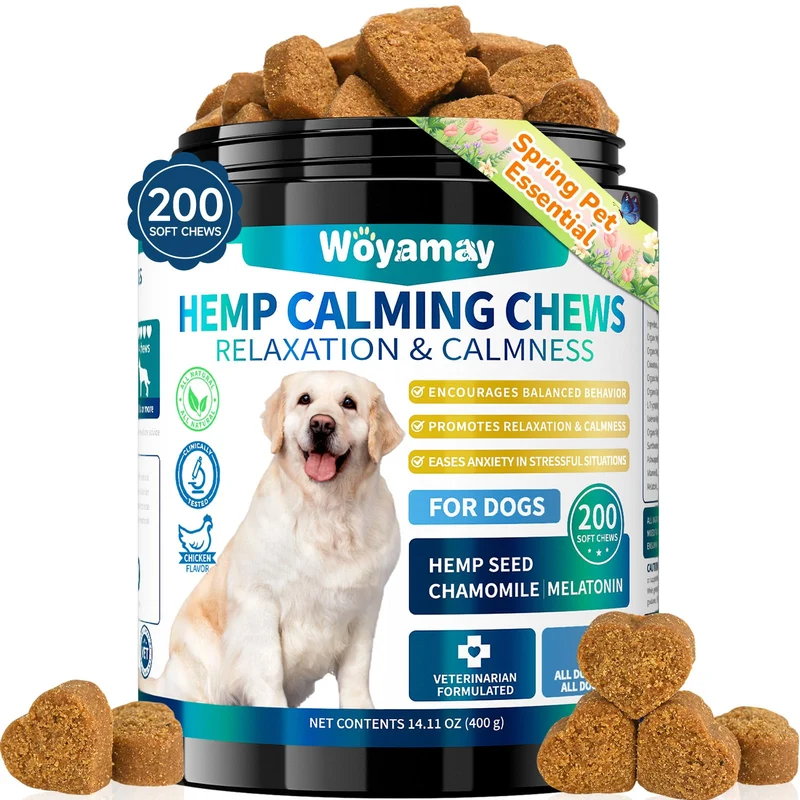 Woyamay Friandises Apaisantes pour Chiens – 200 Bouchées au Chanvre et Mélatonine