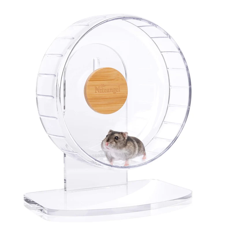 Niteangel Roue d'Exercice Ultra-Silencieuse pour Hamster - Hauteur Réglable et Transparente (S)