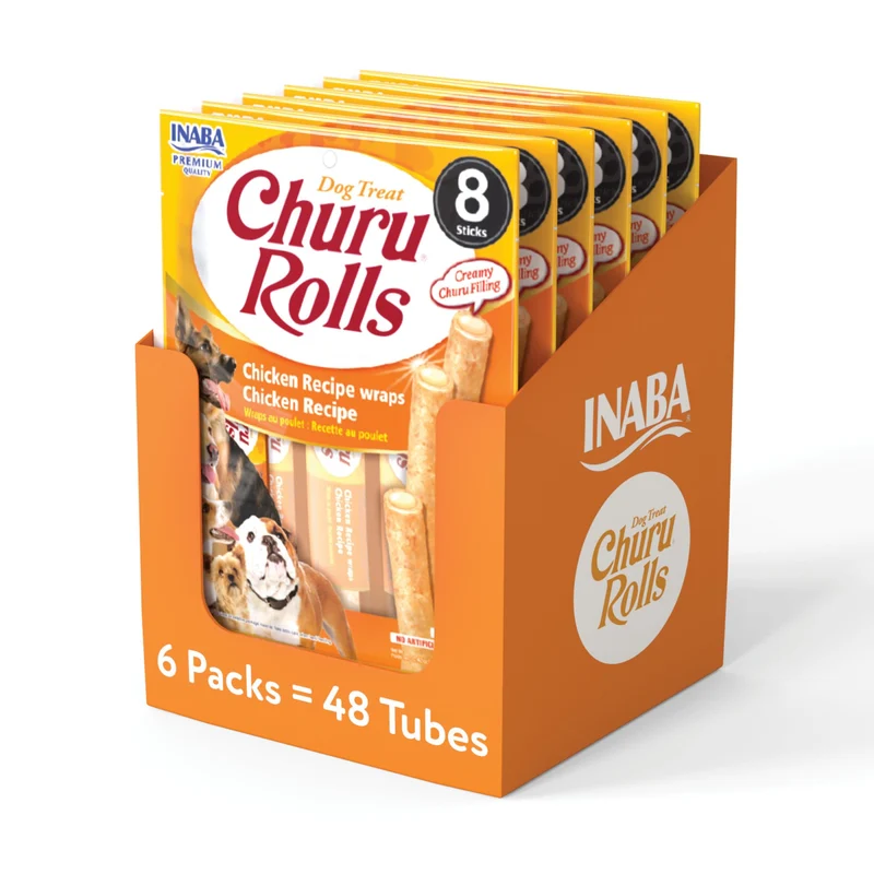 INABA Churu Rolls pour Chiens – Friandises molles sans céréales au poulet, 48 bâtonnets