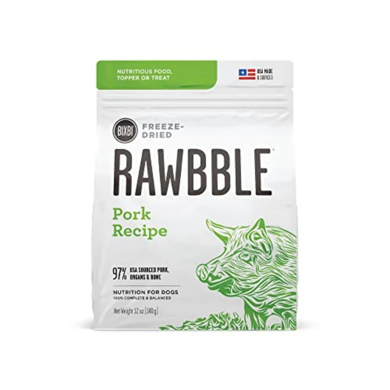 BIXBI Liberty Friandise lyophilisée au porc – 97% viande et organes, sans réfrigération, fabriqué aux États‑Unis, 340 g
