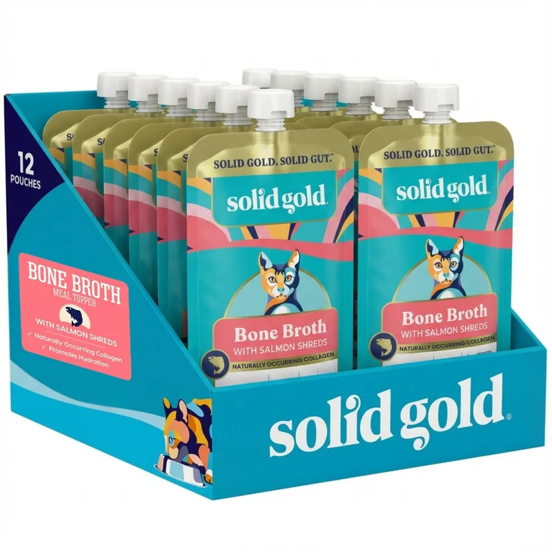 Solid Gold Topper Bouillon pour Chat au Saumon – Protéines réelles et collagène – Lot 12