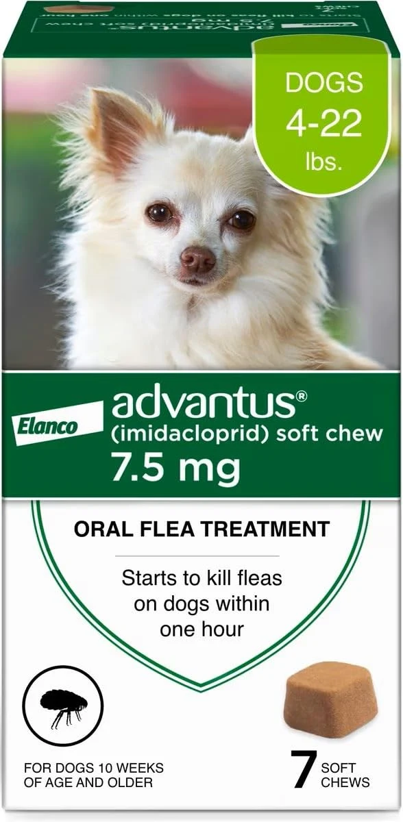 Advantus – Traitement antipuces oral à action rapide pour chiens 4–22 lb (7 friables à mâcher)