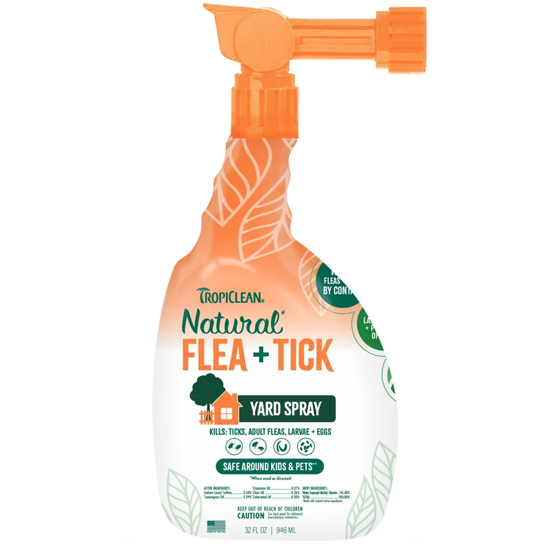 TropiClean Spray Extérieur Naturel – Puces et Tiques, Haute Efficacité, 32 oz (946 ml)