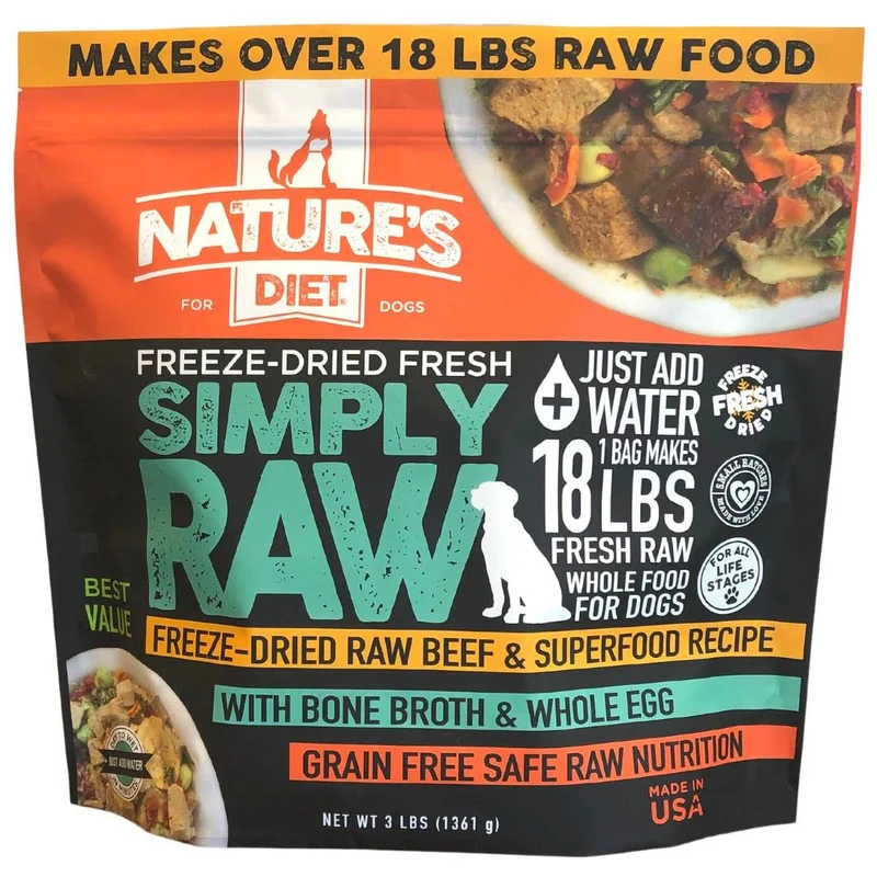 Nature's Diet Simply Raw – Repas Brut Lyophilisé au Bœuf, Environ 8 kg de Nourriture Complète