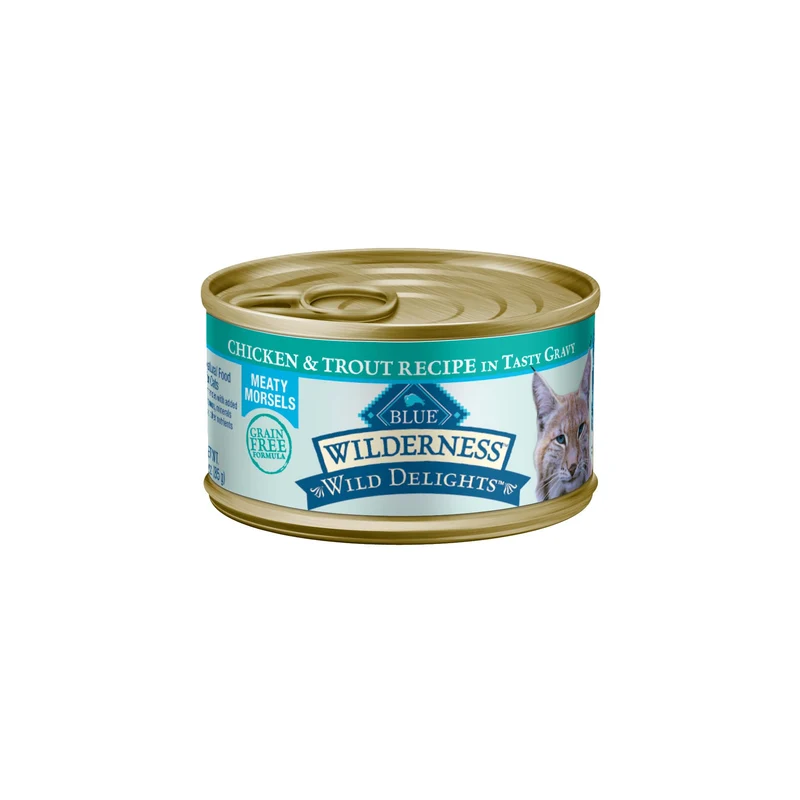 Blue Buffalo Wilderness Délices Sauvages – Morceaux Poulet et Truite, Pâtée Humide sans Céréales, Haute Protéine, 24 boîtes de 3 oz