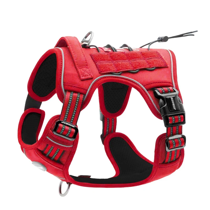 AUROTH Harnais Tactique pour Chien Grand – Anti-Traction, Réglable, Réfléchissant, MOLLE, Rouge, Taille M