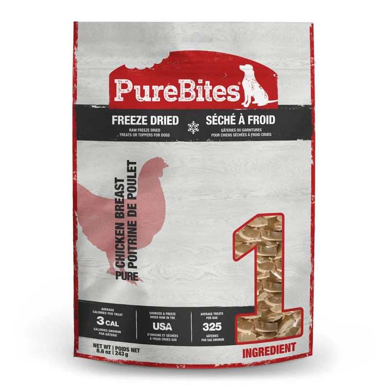 PureBites Friandise pour Chien – Poitrine de Poulet Lyophilisée, 1 Ingrédient, USA, 8,6 oz