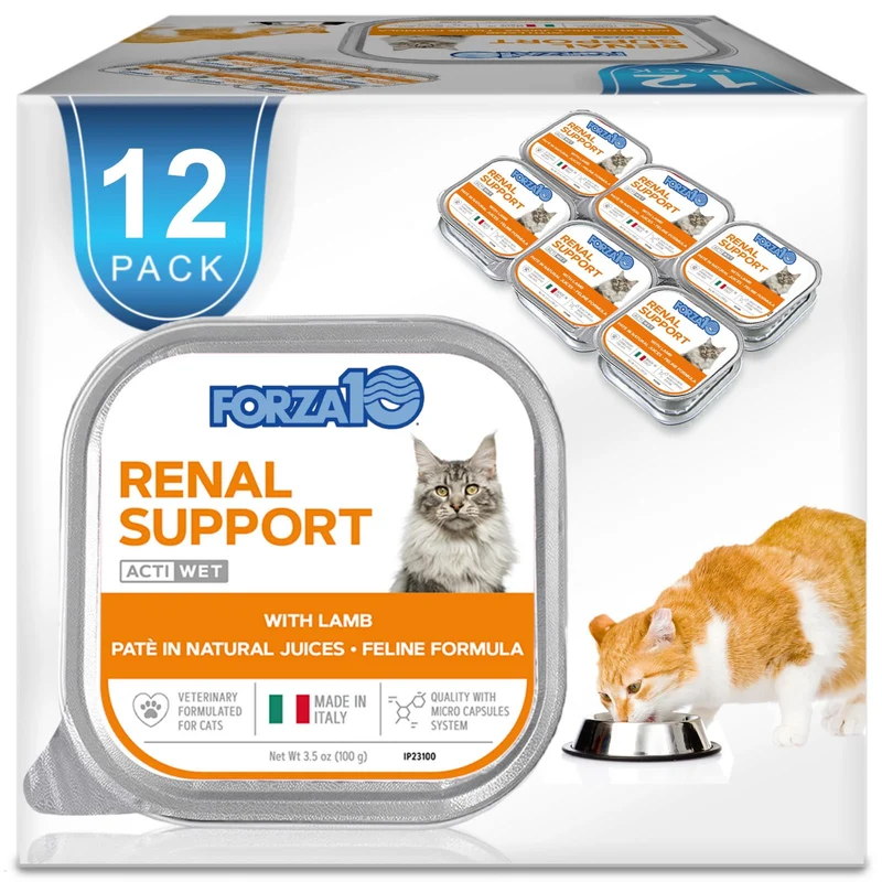 Forza10 Chat – Nourriture humide rénale vétérinaire sans OGM, goût agneau, 3,5 oz, lot de 12, fabriqué en Italie