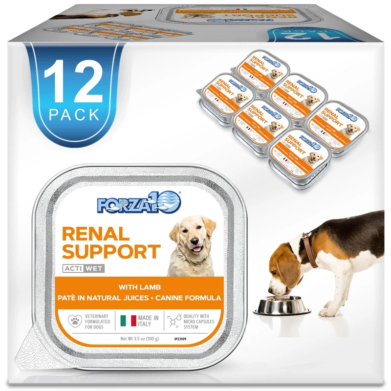 Forza10 - Alimentation humide pour chien, formule vétérinaire rénale (agneau), Non-OGM, fabriqué en Italie – 12 boîtes de 3,5 oz